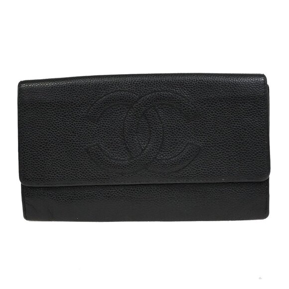 CHANEL CC Logo Bifold Long Wallet Grained Calfskin Leather Black 87RF251 - Picture 1 of 15
